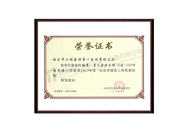 越秀星匯金沙三期--2017年度山東省建筑工程優(yōu)質結構